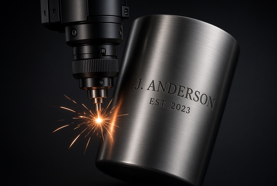 Macro fiber laser mark on stainless steel